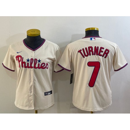 Women's Philadelphia Phillies #7 Trea Turner Cream Cool Base Stitched Baseball Jersey(Run Small)