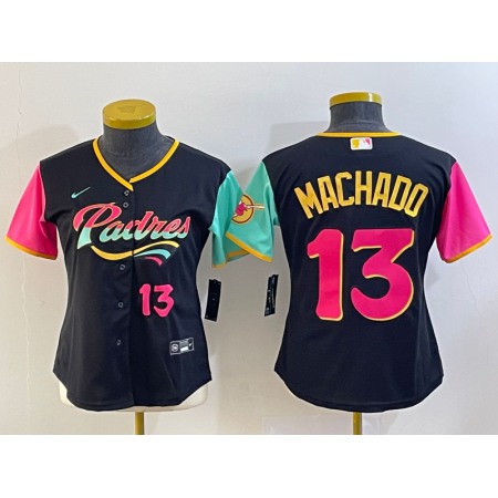 Women's San Diego Padres #13 Manny Machado Black City Connect With Patch Stitched Baseball Jersey(Run Small)