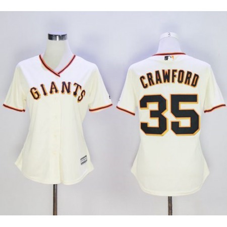 Giants #35 Brandon Crawford Cream Home Women's Stitched MLB Jersey