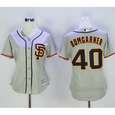 Giants #40 Madison Bumgarner Grey Women's Road 2 Stitched MLB Jersey