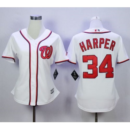 Nationals #34 Bryce Harper White Women's Fashion Stitched MLB Jersey