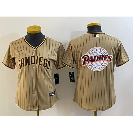 Women's San Diego Padres Tan Team Big Logo Stitched Baseball Jersey(Run Small)