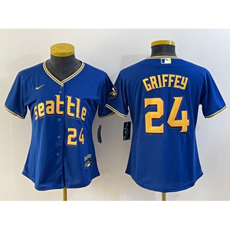 Women's Seattle Mariners #24 Ken Griffey Jr. Royal 2023 City Connect With Patch Stitched Baseball Jersey(Run Small)