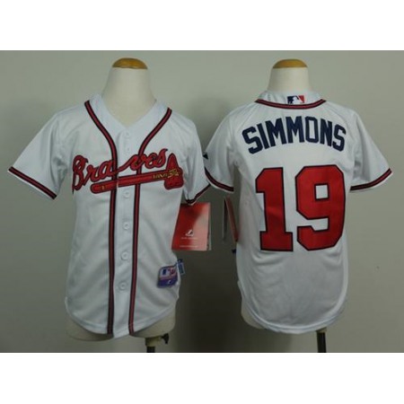 Braves #19 Andrelton Simmons White Cool Base Stitched Youth MLB Jersey