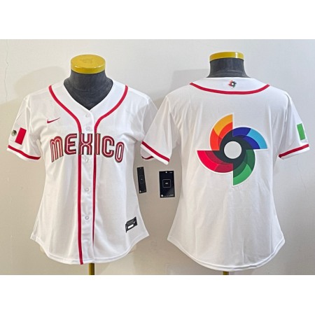 Women's Mexico Baseball 2023 White Big Logo World Baseball Classic Stitched Jersey(Run Small)