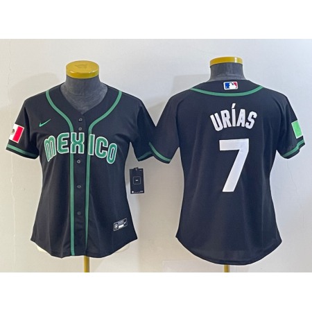 Women's Mexico Baseball #7 Julio Urias 2023 Black World Baseball Classic Stitched Jersey(Run Small)