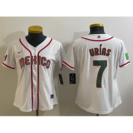 Women's Mexico Baseball #7 Julio Urias 2023 White World Baseball Classic Stitched Jersey(Run Small)