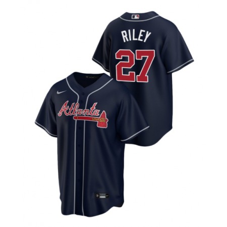 Youth Atlanta Braves #27 Austin Riley Navy Cool Base Stitched Jersey