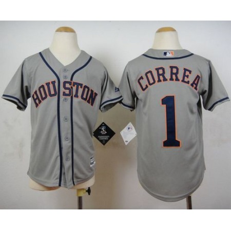 Astros #1 Carlos Correa Grey Cool Base Stitched Youth MLB Jersey