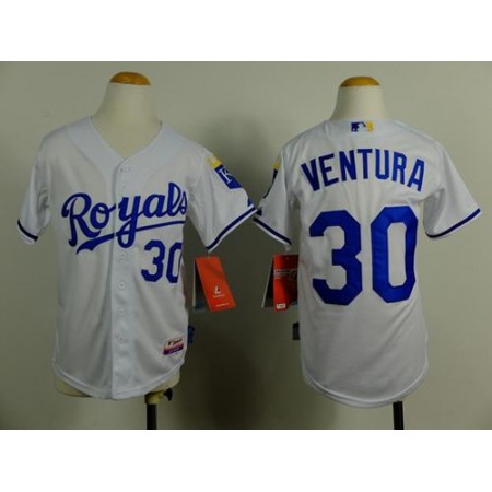 Royals #30 Yordano Ventura White Cool Base Stitched Youth MLB Jersey