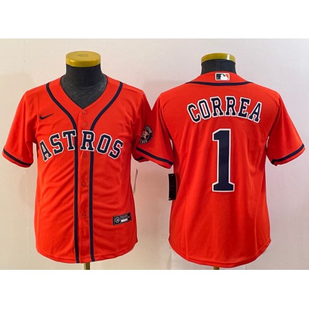 Youth Houston Astros #1 Carlos Correa Orange Cool Base Stitched Jersey