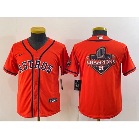 Youth Houston Astros Orange 2022 World Series Champions Team Big Logo With Patch Cool Base Stitched Jersey