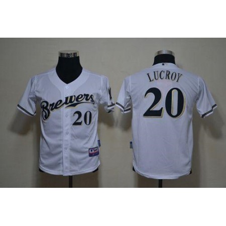 Brewers #20 Jonathan Lucroy White Cool Base Stitched Youth MLB Jersey