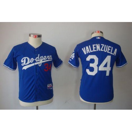 Dodgers #34 Fernando Valenzuela Blue Cool Base Stitched Youth MLB Jersey