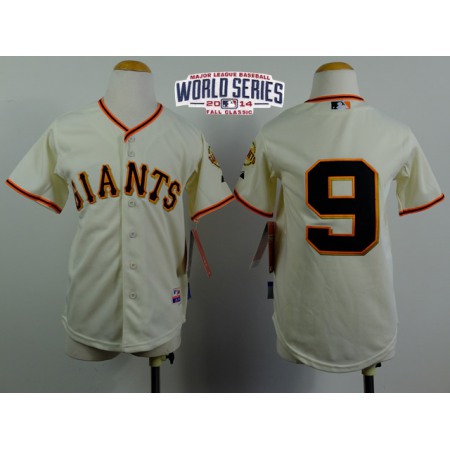 Giants #9 Brandon Belt Cream W/2014 World Series Patch Stitched Youth MLB Jersey