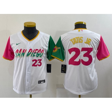 Youth San Diego Padres #23 Fernando Tatis Jr. 2022 White City Connect Stitched Baseball Jersey