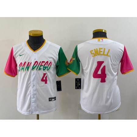 Youth San Diego Padres #4 Blake Snell 2022 White City Connect Stitched Baseball Jersey