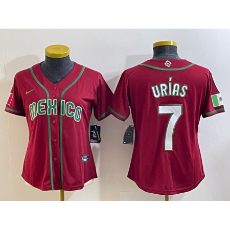 Youth Mexico Baseball #7 Julio Urias 2023 Red World Baseball Classic Stitched Jersey