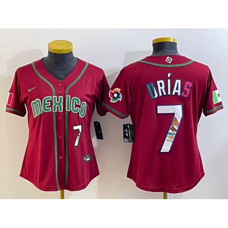 Youth Mexico Baseball #7 Julio Urias 2023 Red World Baseball Classic Stitched Jersey