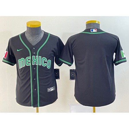 Youth Mexico Baseball Blank 2023 Black World Baseball Classic Stitched Jersey