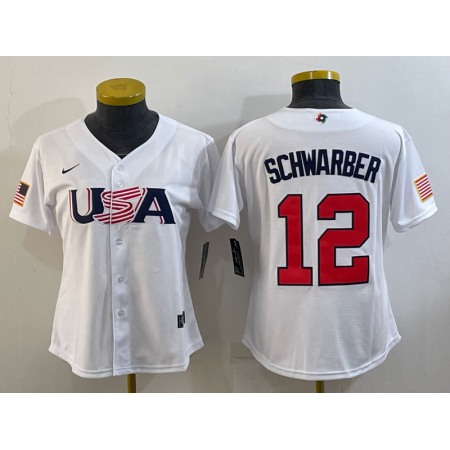 Youth USA Baseball #12 Kyle Schwarber 2023 White World Baseball Classic Stitched Jersey