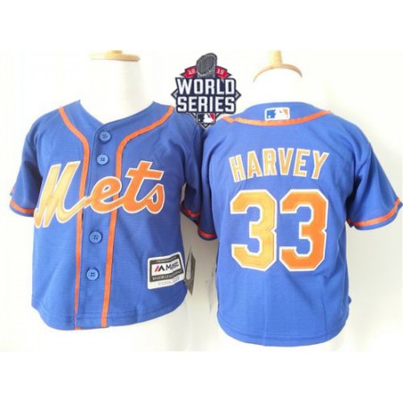 Toddler Mets #33 Matt Harvey Blue Alternate Home Cool Base W/2015 World Series Patch Stitched MLB Jersey