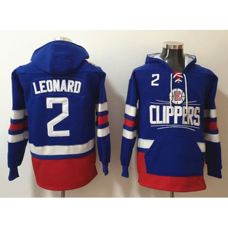 Men's Los Angeles Clippers #2 Kawhi Leonard Blue Lace-Up Pullover Hoodie