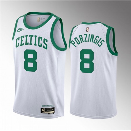 Men's Boston Celtics #8 Kristaps Porzingis White 2023 Draft Association Edition Stitched Basketball Jersey