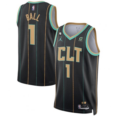 Men's Charlotte Hornets #1 LaMelo Ball Black 2022/23 City Edition No.6 Patch Stitched Basketball Jersey