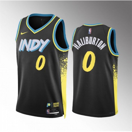 Men's Indiana Pacers #0 Tyrese Haliburton Black 2023-24 City Edition Stitched Basketball Jersey