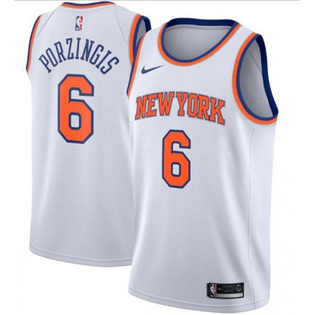 New Yok Knicks #6 Kristaps Porzingis White Association Edition Stitched Swingman Jersey