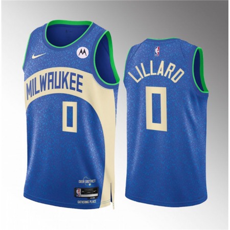 Men's Milwaukee Bucks #0 Damian Lillard 2023/24 Blue City Edition Stitched Basketball Jersey