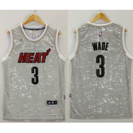 Heat #3 Dwyane Wade Grey City Light Stitched NBA Jersey