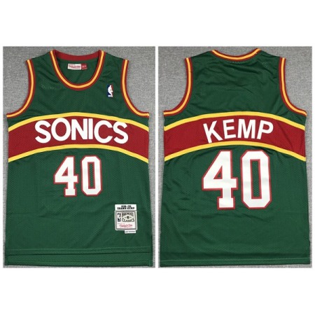 Men's Oklahoma City Thunder #40 Shawn Kemp Green 1994-95 Throwback SuperSonics Stitched Jersey