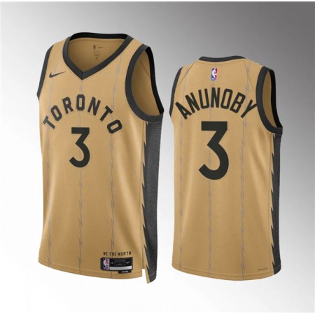 Men's Toronto Raptors #3 O.G. Anunoby Gold 2023/24 City Edition Stitched Basketball Jersey