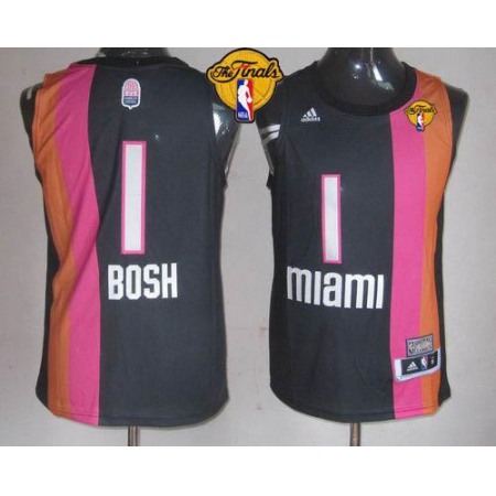 Heat #1 Chris Bosh Black ABA Hardwood Classic Finals Patch Stitched NBA Jersey