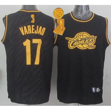 Cavaliers #17 Anderson Varejao Black Precious Metals Fashion The Champions Patch Stitched NBA Jersey