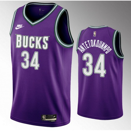 Men's Milwaukee Bucks #34 Giannis Antetokounmpo 2022/23 Purple Classic Edition Swingman Stitched Basketball Jersey