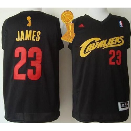 Cavaliers #23 LeBron James Black(Red No.) Fashion The Champions Patch Stitched NBA Jersey