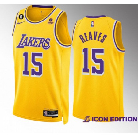 Men's Los Angeles Lakers #15 Austin Reaves Yellow Icon Edition With NO.6 Patch Stitched Basketball Jersey