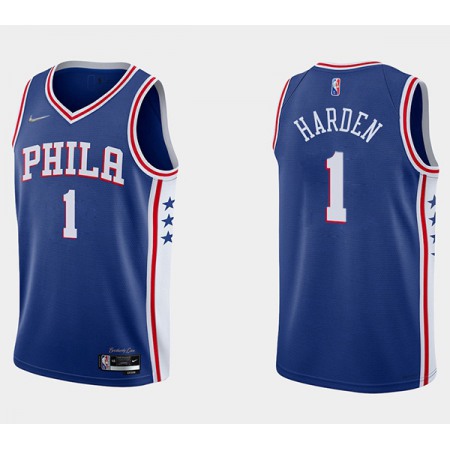 Men's Philadelphia 76ers #1 James Harden Royal Icon Edition Swingman Stitched Jersey