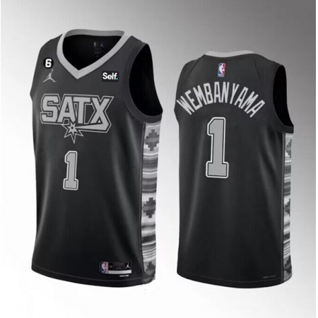 Men's San Antonio Spurs #1 Victor Wembanyama Black 2022/23 Statement Edition With NO.6 Patch Stitched Basketball Jersey