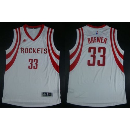 Revolution 30 Rockets #33 Corey Brewer White Road Stitched NBA Jersey