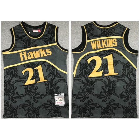 Men's Atlanta Hawks #21 Dominique Wilkins Black Throwback Stitched Jersey