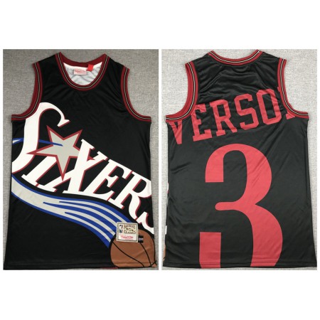 Men's Philadelphia 76ers #3 Allen Iverson Black Big Face Throwback Stitched Jersey