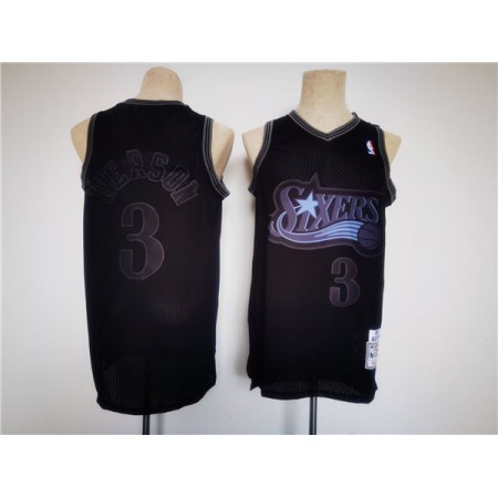 Men's Philadelphia 76ers #3 Allen Iverson Black Throwback basketball Jersey