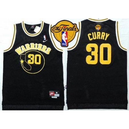 Warriors #30 Stephen Curry Black Nike Throwback The Finals Patch Stitched NBA Jersey