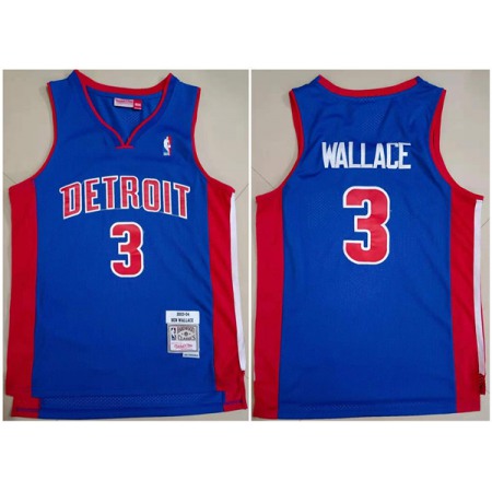 Men's Detroit Pistons #3 Ben Wallace 2003-04 Blue Throwback Stitched Jersey