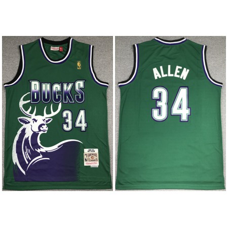 Men's Milwaukee Bucks #34 Ray Allen 1996-1997 Green Throwback Stitched Jersey