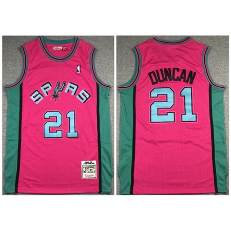 Men's San Antonio Spurs #21 Tim Duncan 1998-99 Pink Throwback Stitched Jersey